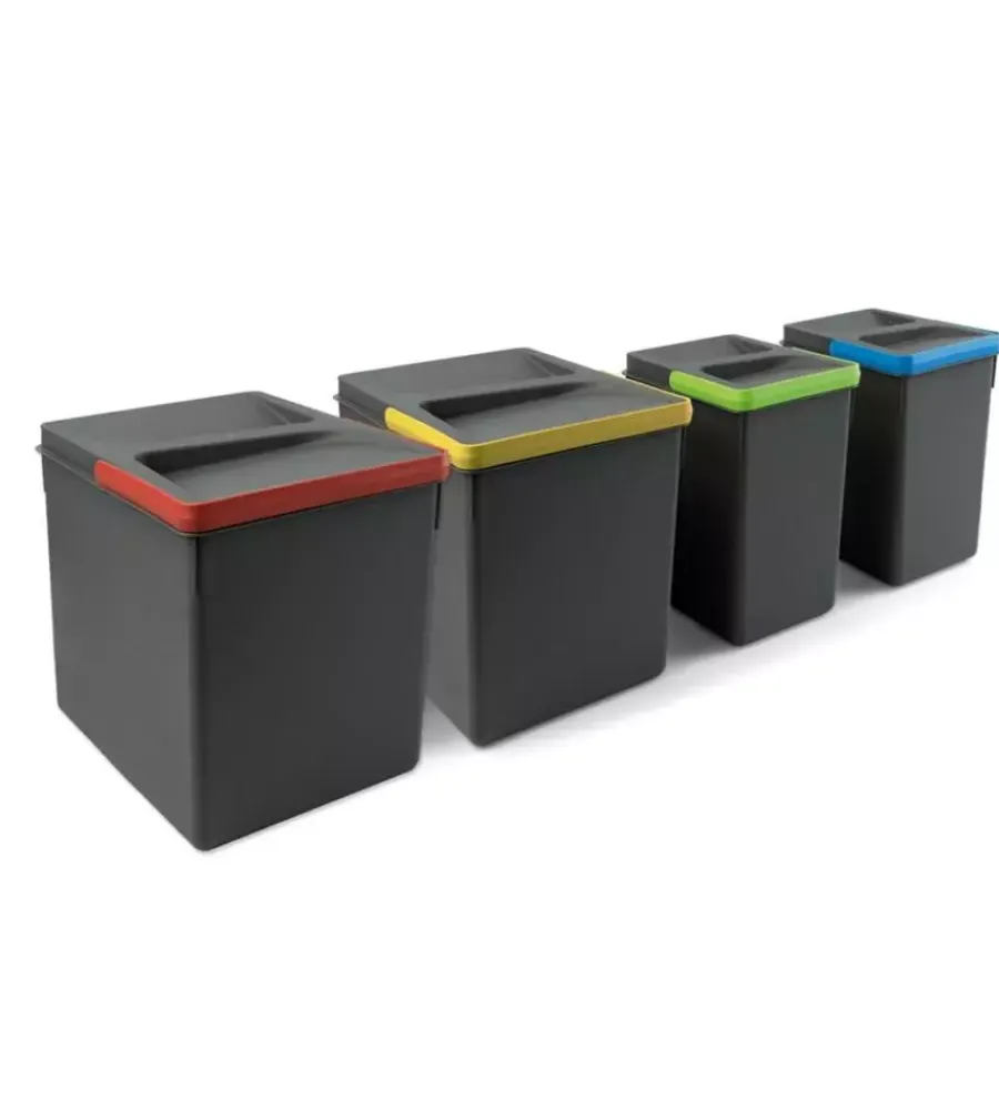 Raccolta Differenziata-Emuca 4 contenitori in plastica grigio antracite, 2x15 lt 2x7 lt