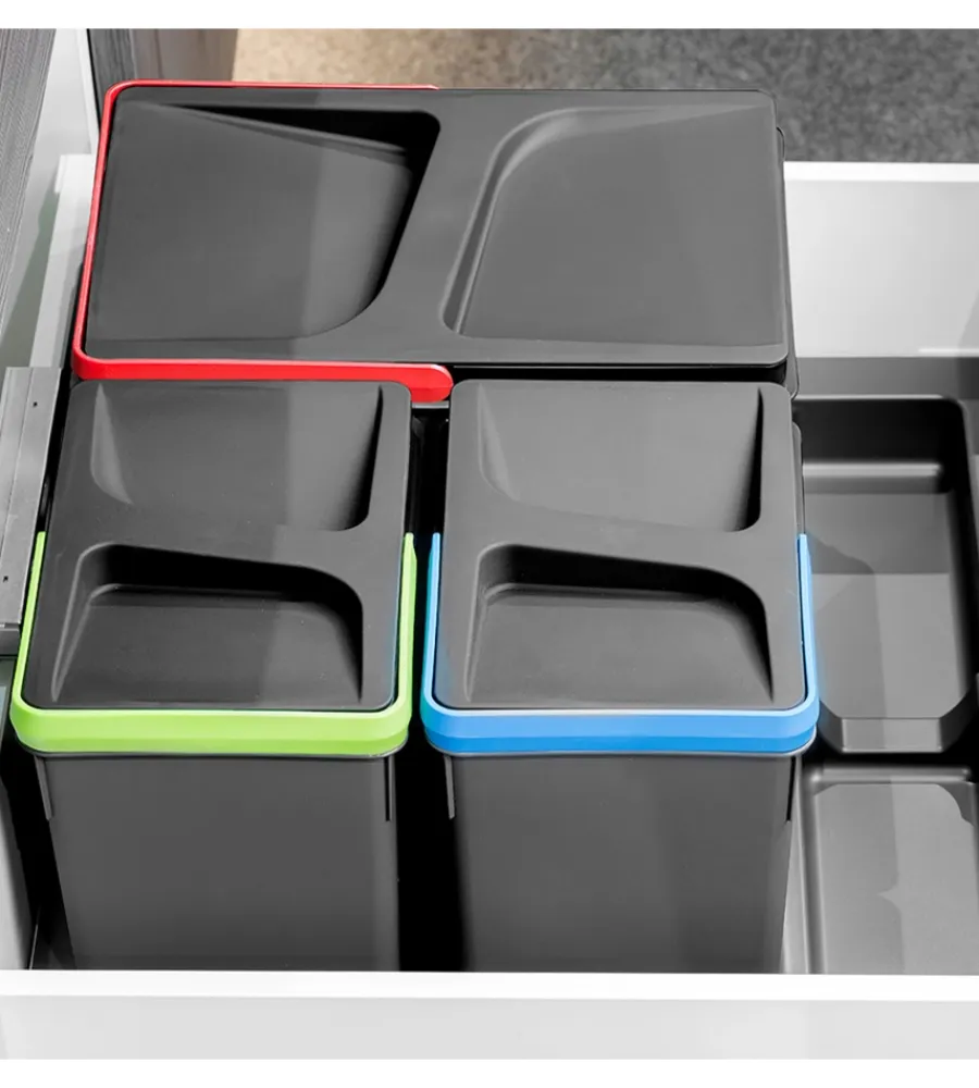 Raccolta Differenziata-Emuca 4 contenitori in plastica grigio antracite, 2x15 lt 2x7 lt