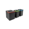 Raccolta Differenziata-Emuca 3 contenitori in plastica grigio antracite, 1x15 lt 2x7 lt