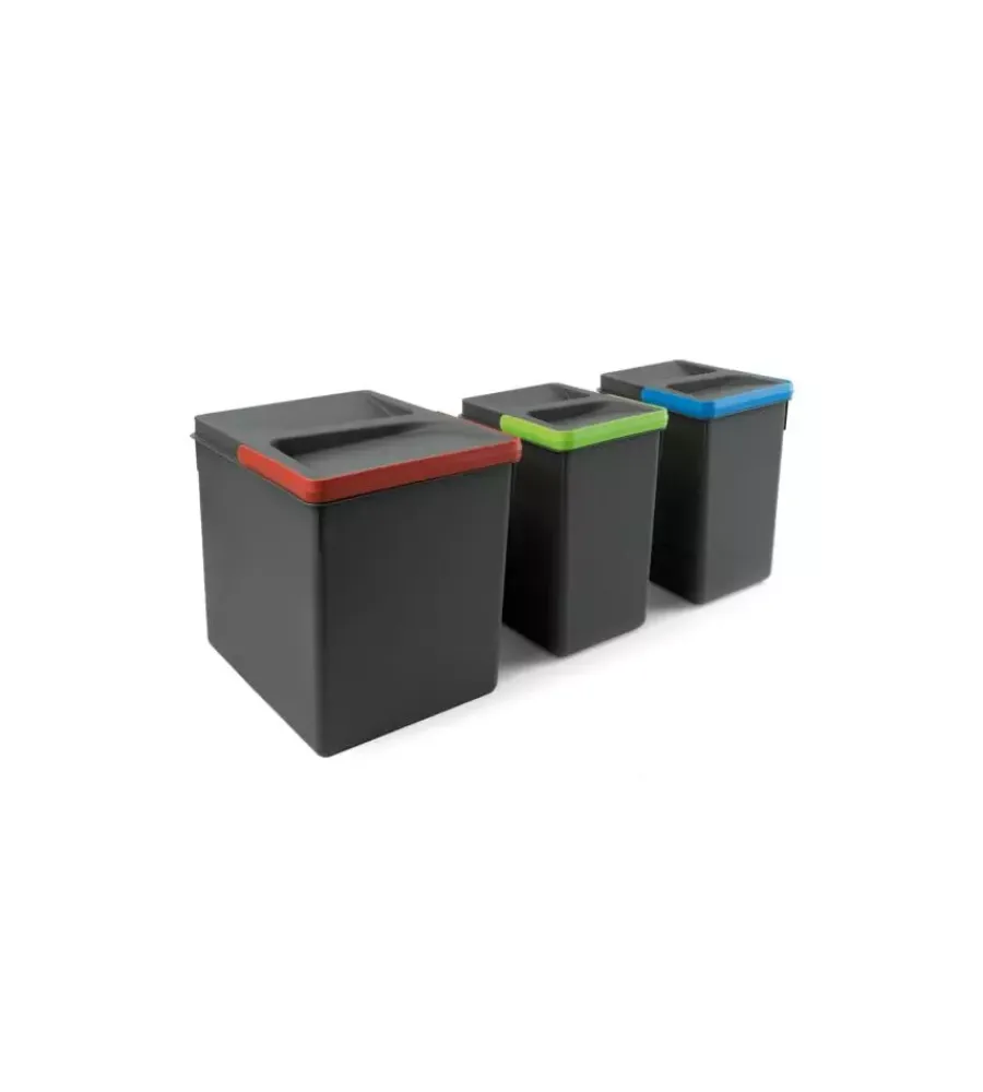 Raccolta Differenziata-Emuca 3 contenitori in plastica grigio antracite, 1x15 lt 2x7 lt