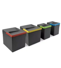 Emuca Raccolta Differenziata|4 contenitori per raccolta differenziata in plastica grigia, 2x12 lt 2x6 lt