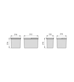 Emuca Raccolta Differenziata|4 contenitori per raccolta differenziata in plastica grigia, 2x12 lt 2x6 lt