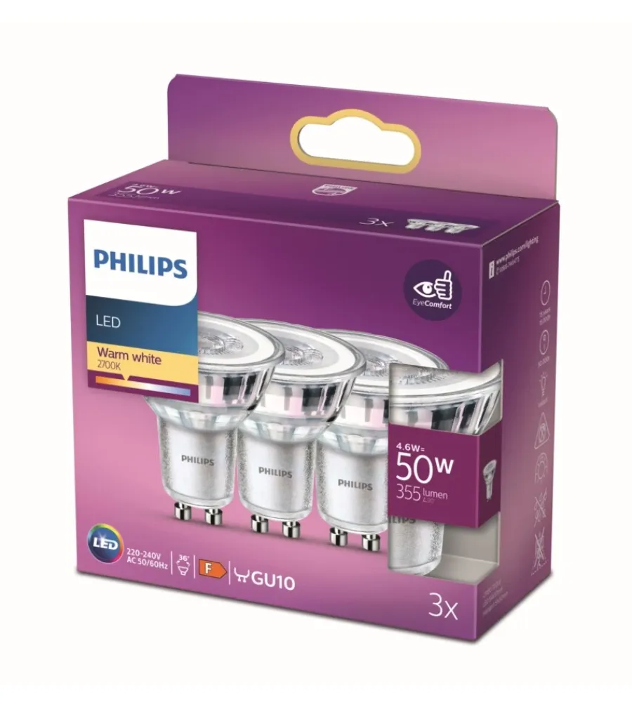 Lampadine-Philips 3 faretti led 355 lm, gu10