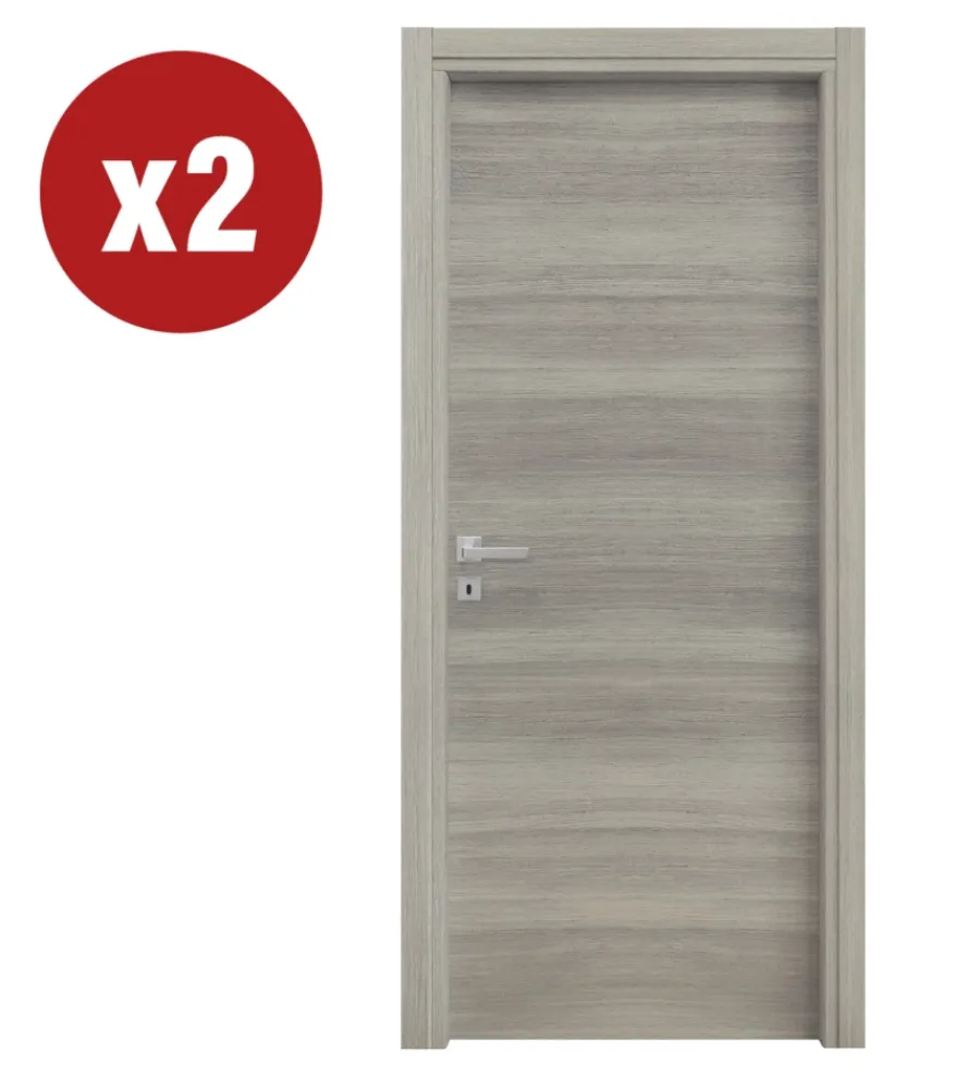 Porte, Scale E Pavimenti- 2 porte battenti da interno reversibili in rovere grigio, 70x210 cm