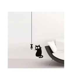 Outlet Adesivi da parete "cat and fish" - 15x31 cm - 2 fogli. Decorazione Pareti