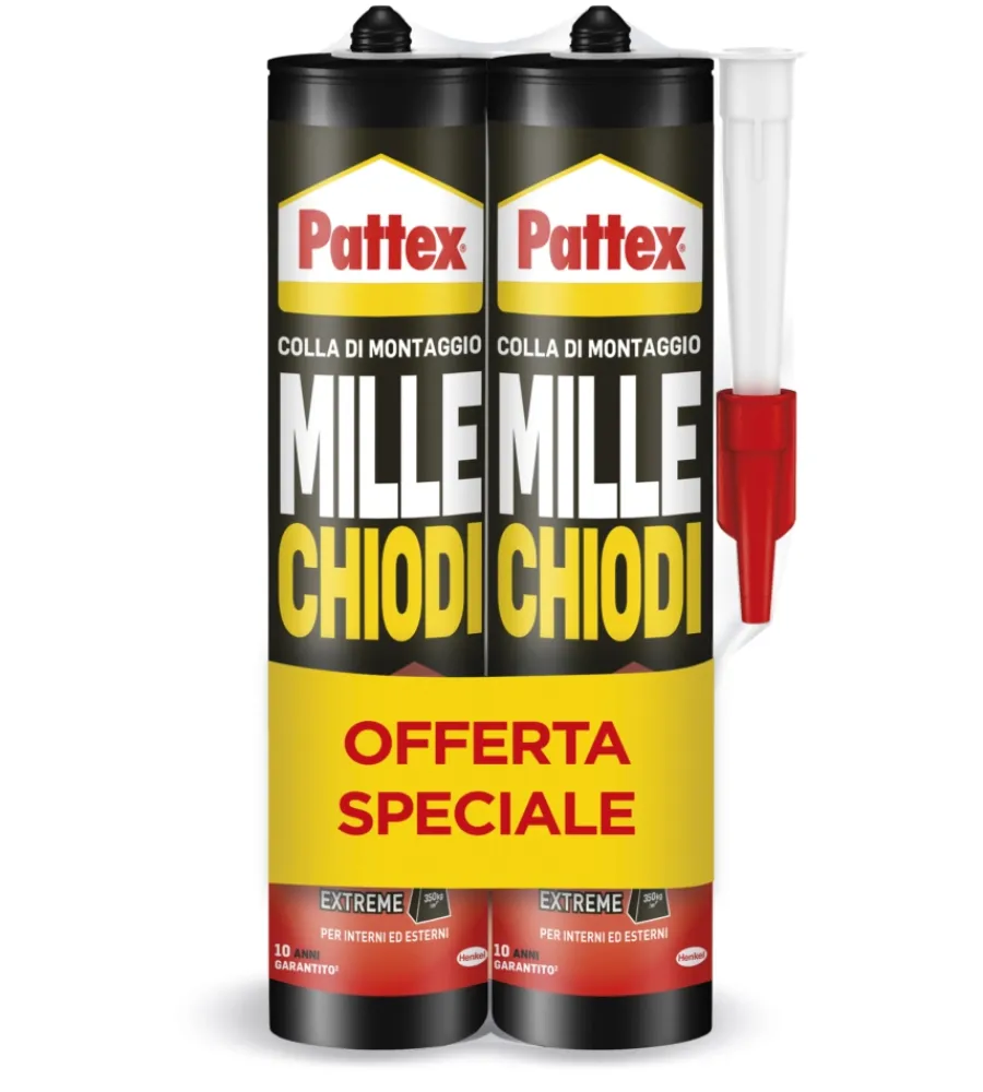 Colle-Henkel Adesivo di montaggio monocomponente flessibile pattex "millechiodi" 2x460g