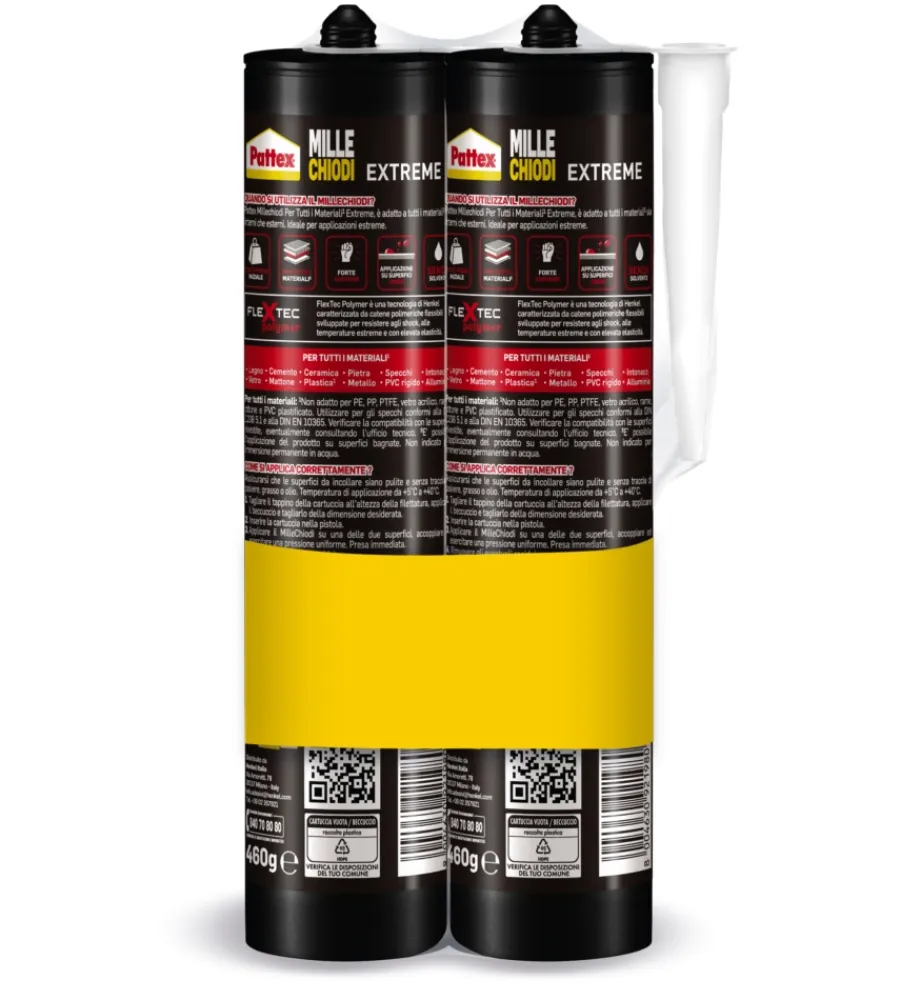 Colle-Henkel Adesivo di montaggio monocomponente flessibile pattex "millechiodi" 2x460g