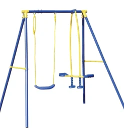 Giochi E Casette Bimbo- Altalena per bambini con cavalluccio essenza "3 misura" in acciaio e plastica colore blu, 187x142x182 cm