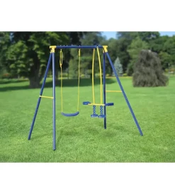 Giochi E Casette Bimbo- Altalena per bambini con cavalluccio essenza "3 misura" in acciaio e plastica colore blu, 187x142x182 cm
