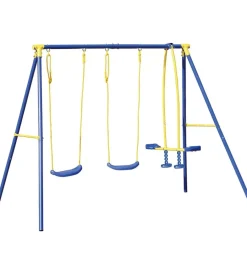 Giochi E Casette Bimbo- Altalena per bambini doppia con cavalluccio essenza "4 misura" in acciaio e plastica colore blu 261x142x182 cm