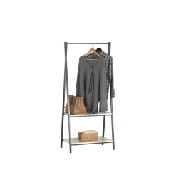 Mobili Da Ingresso- Appendiabiti bianco e grigio in metallo e legno, 64x400x150 cm