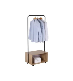 Hot Appendiabiti in legno e metallo con vano e ruote, 64,5x40x152 cm Mobili Da Ingresso