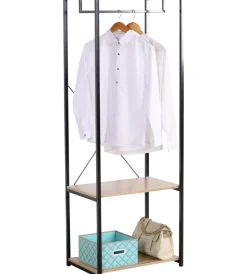 Mobili Da Ingresso|Appendiabiti in metallo nero e ripiani legno, 60x40,4x167 cm