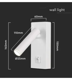 Illuminazione Per Interno- Applique da hotel bianca per lettura 2w, 4000k