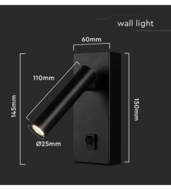 Illuminazione Per Interno- Applique da hotel nera per lettura 2w, 4000k