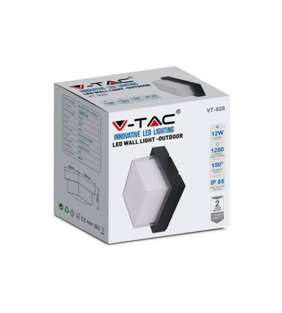Illuminazione Per Esterno- Applique led da esterno quadrata scoperta vtac nero 4000k 12w
