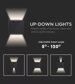 Applique led da esterno quadrata a doppio fascio luminoso vtac nero 3000k Illuminazione Per Esterno