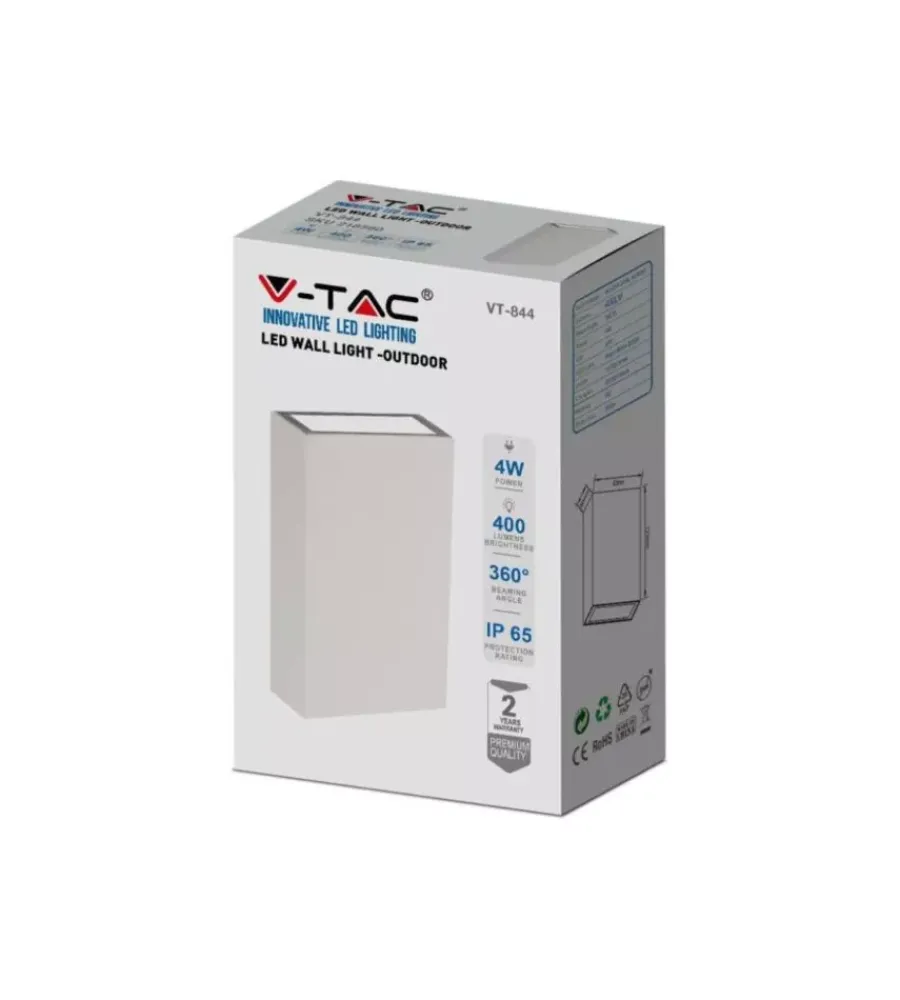 Illuminazione Per Esterno- Applique led da esterno rettangolare verticale a doppio fascio luminoso vtac bianco 6500k