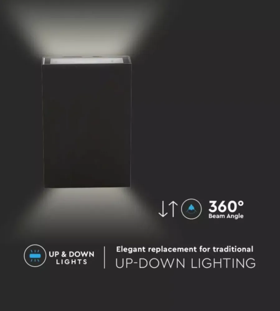 Outlet Applique led da esterno rettangolare verticale a doppio fascio luminoso vtac nero 6500k Illuminazione Per Esterno