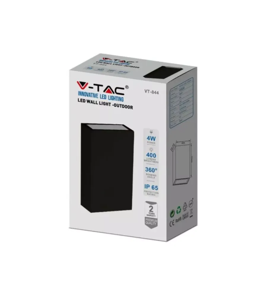 Outlet Applique led da esterno rettangolare verticale a doppio fascio luminoso vtac nero 6500k Illuminazione Per Esterno
