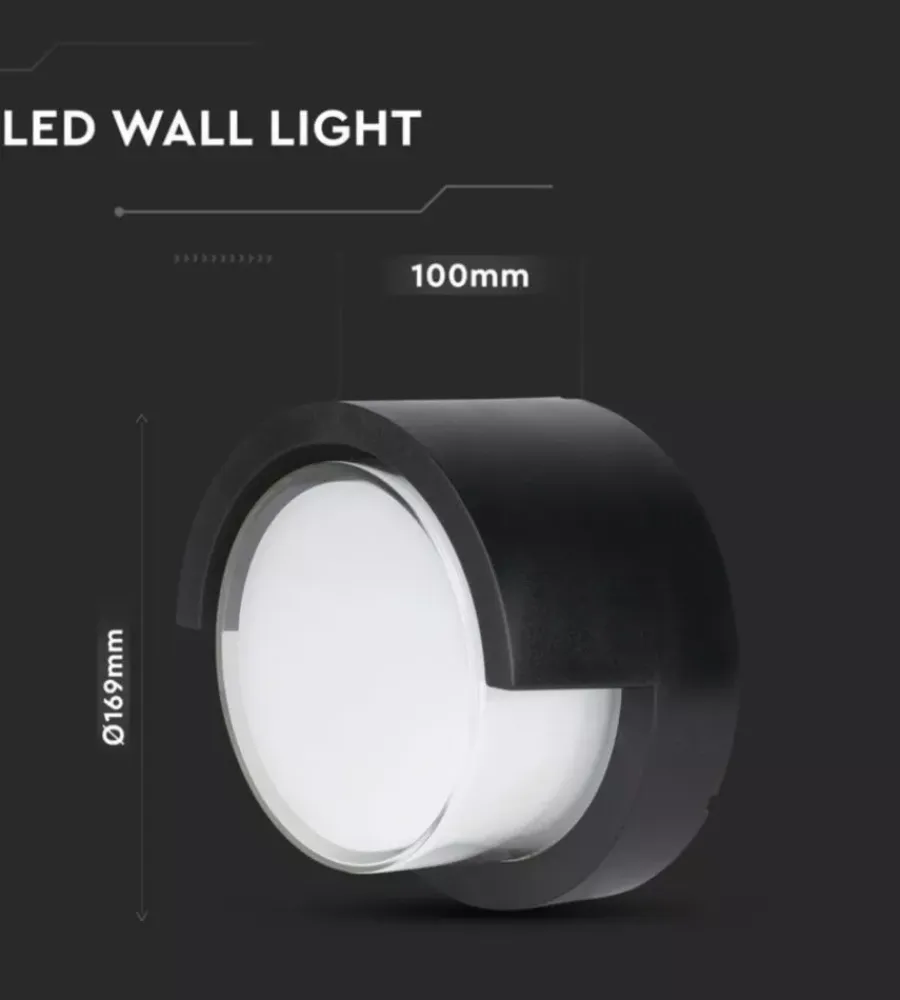 Illuminazione Per Esterno|Applique led da esterno rotonda semicoperta vtac nero 3000k 12w