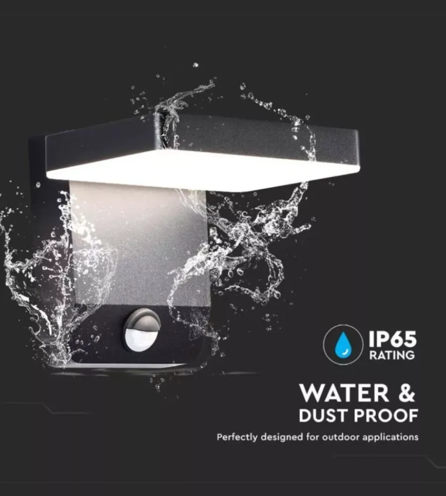 Clearance Applique led solare da esterno quadrata vtac nero 3000k Illuminazione Per Esterno