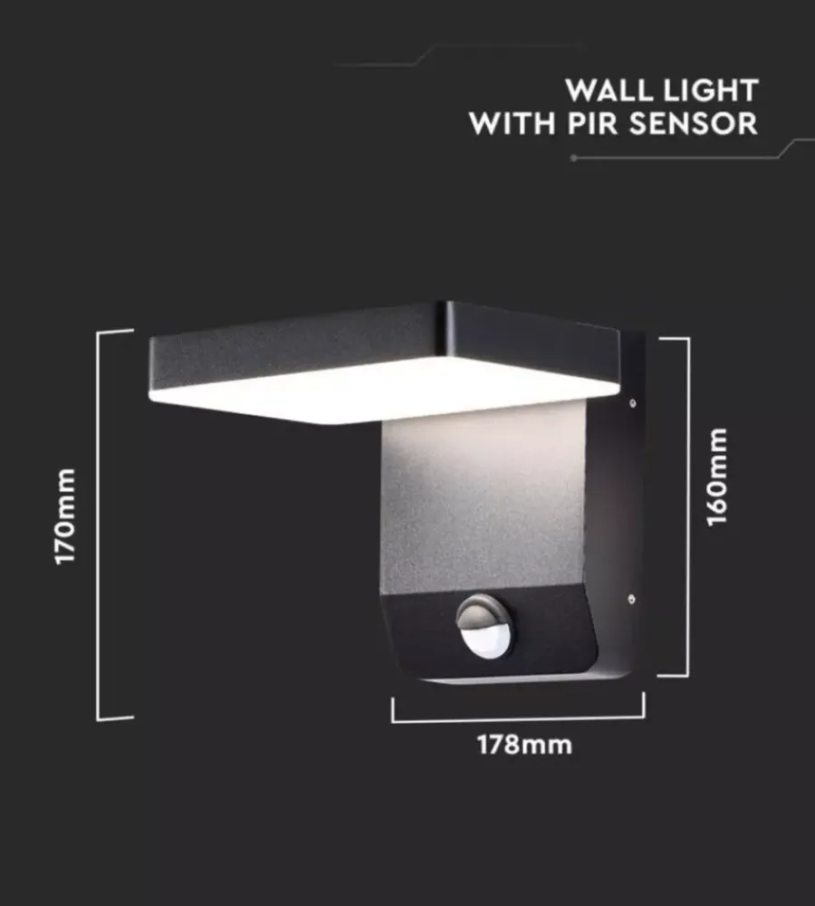 Clearance Applique led solare da esterno quadrata vtac nero 3000k Illuminazione Per Esterno