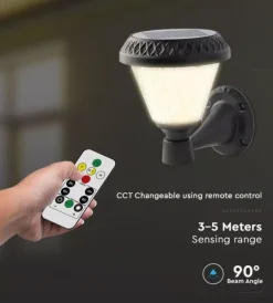 Illuminazione Per Esterno- Applique led solare da esterno vtac a cono con telecomando 3in1
