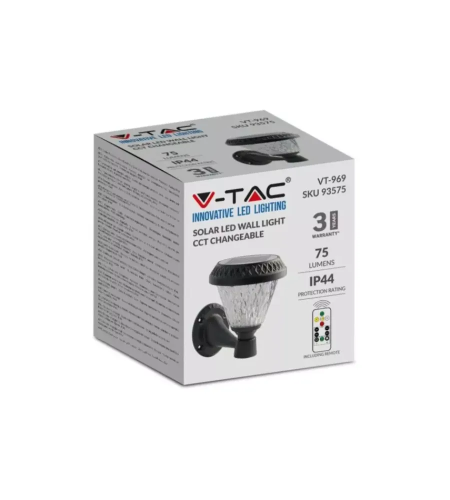 Illuminazione Per Esterno- Applique led solare da esterno vtac a cono con telecomando 3in1