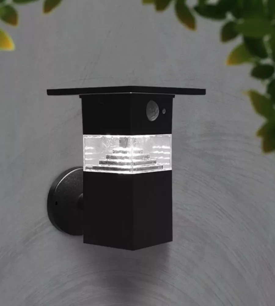 Illuminazione Per Esterno|Applique led solare da esterno vtac nero con sensore 3000k