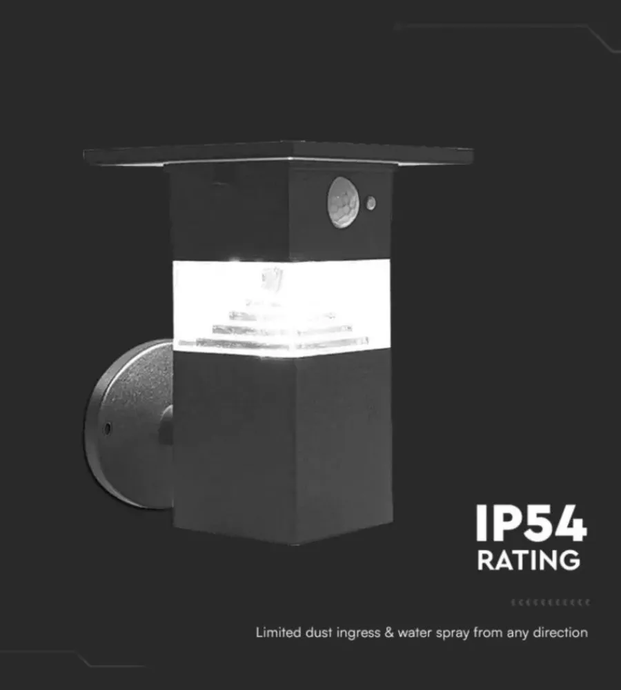 Illuminazione Per Esterno|Applique led solare da esterno vtac nero con sensore 3000k