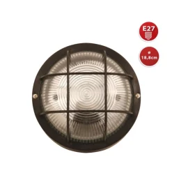 Outlet Applique nera tonda in plastica e vetro e27, 60w Illuminazione Per Esterno