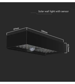 Best Applique nera 6w con pannello solare e sensore movimento, 9,7x23x4,27 cm Illuminazione Per Esterno