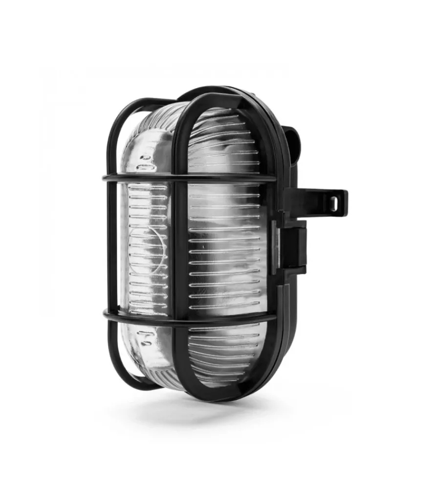 Illuminazione Per Esterno-Velamp Applique ovale in plastica nera e vetro e27, 60w