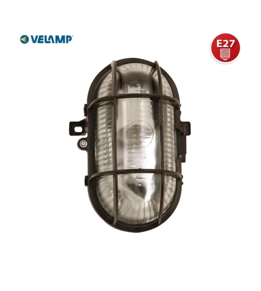 Illuminazione Per Esterno-Velamp Applique ovale in plastica nera e vetro e27, 60w