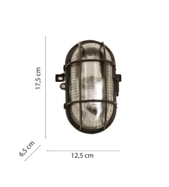 Illuminazione Per Esterno-Velamp Applique ovale in plastica nera e vetro e27, 60w