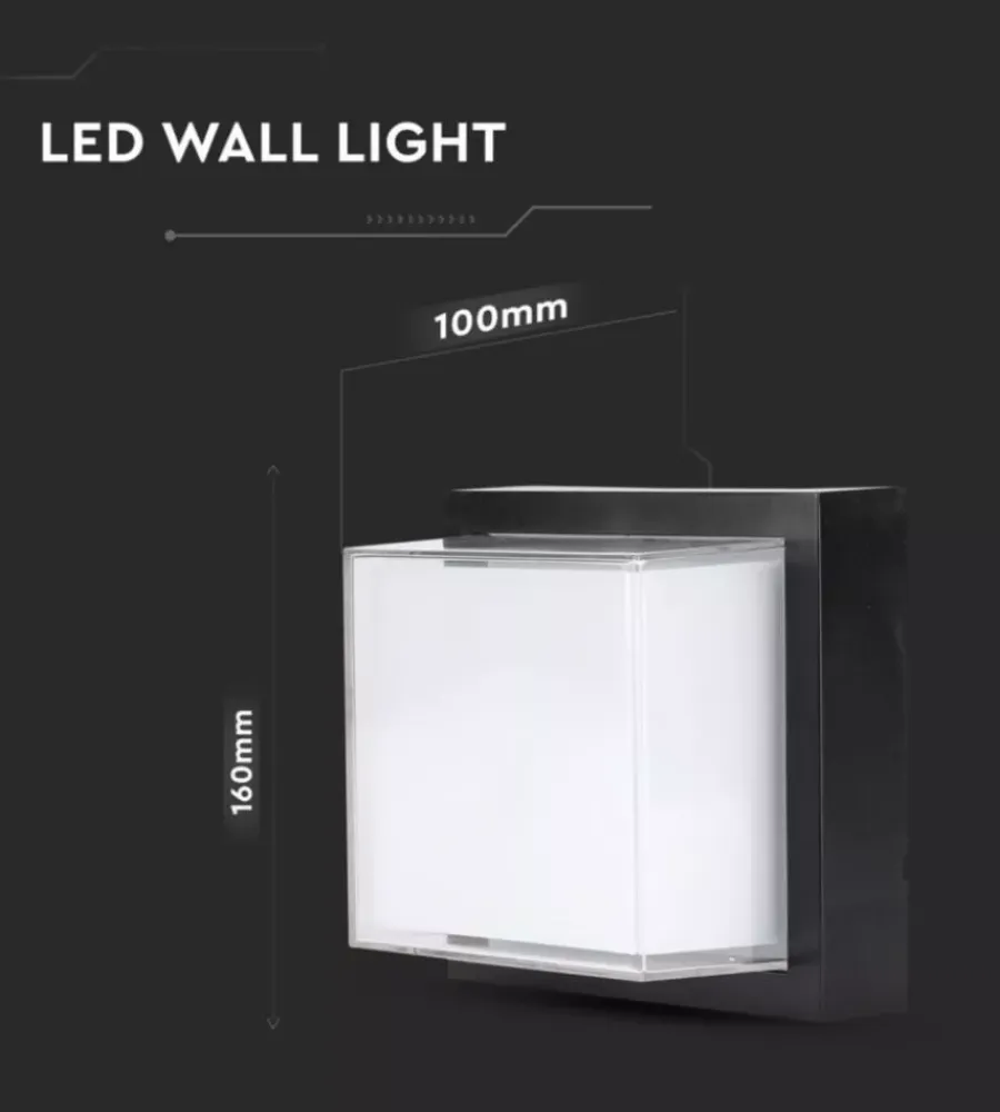 Illuminazione Per Esterno|Applique quadrata da 12w scoperta led da esterno vtac nero 3000k