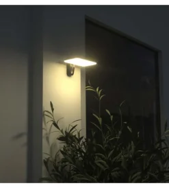 Illuminazione Per Esterno|Applique solare nera rettangolare, 23,6x29,4 cm