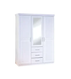 Armadi|Armadio 3 ante, 3 cassetti e specchio bianco, 140x190x55 cm
