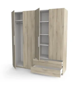 Outlet Armadio 4 ante 2 cassetti quercia 178x51,4x191,5 cm Armadi
