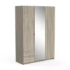Armadi- Armadio 3 ante con specchio 2 cassetti quercia, 133,5x51,4x191,5 cm