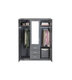 Armadi- Armadio 3 ante e 3 cassetti in legno di pino massello grigio, 140x55x190 cm