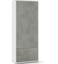 Mobili Multiuso-Sarmog Armadio 2 ante e  2 cassetti ossido bianco e cemento,  71x41x182 cm