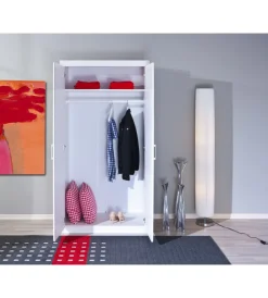 Armadi|Armadio 2 ante in pino massello bianco, 95x55x190 cm