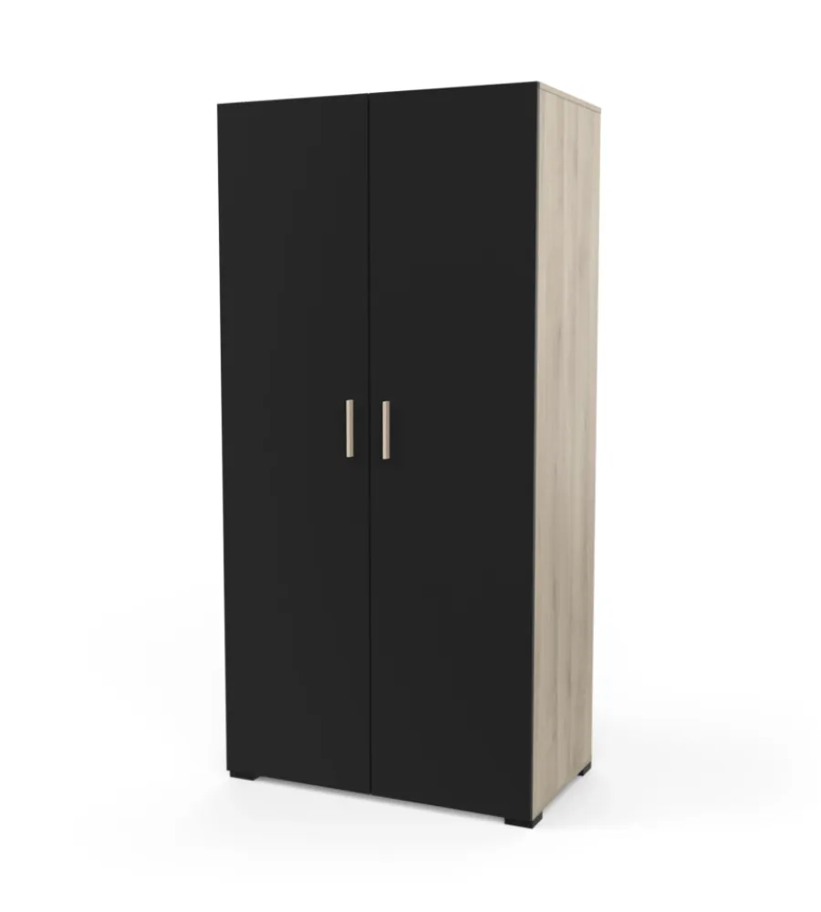 New Armadio 2 ante "izzy" colore quercia e nero opaco, 90,3x51,7x185,7 cm Armadi