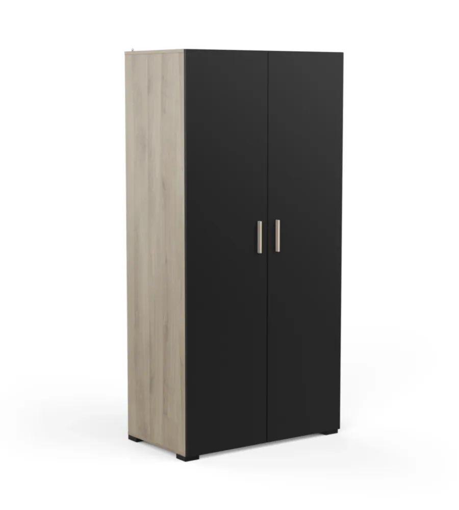 New Armadio 2 ante "izzy" colore quercia e nero opaco, 90,3x51,7x185,7 cm Armadi