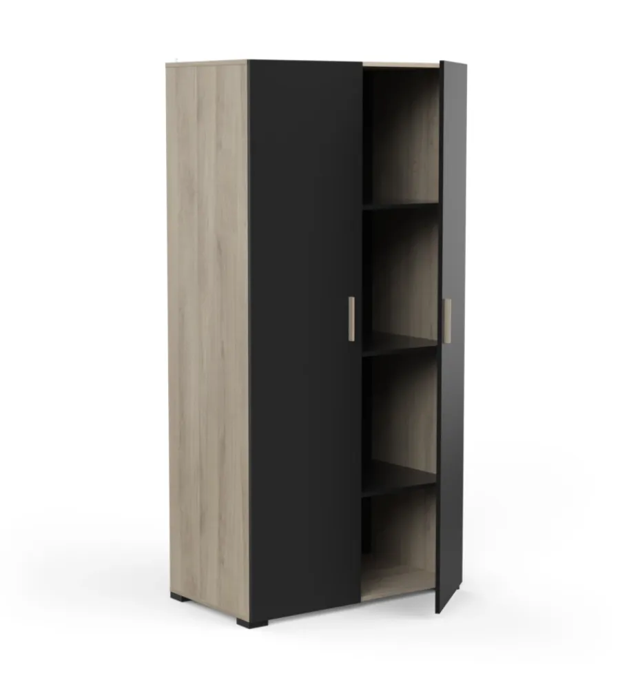 New Armadio 2 ante "izzy" colore quercia e nero opaco, 90,3x51,7x185,7 cm Armadi