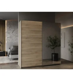 Armadi|Armadio 2 ante scorrevoli "ghost" con specchio quercia 194,5x59,9x203 cm