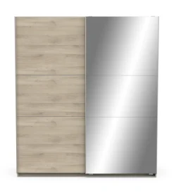 Armadi|Armadio 2 ante scorrevoli "ghost" con specchio quercia 194,5x59,9x203 cm