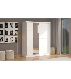 Armadi|Armadio bellahome "alba" con 2 ante scorrevoli con specchio bianco, 180x59,8x215,5 cm